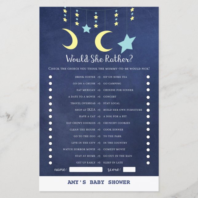 Papier IMPRIMER Twinkle Twinkle Moon Stars Baby shower Je (Devant)