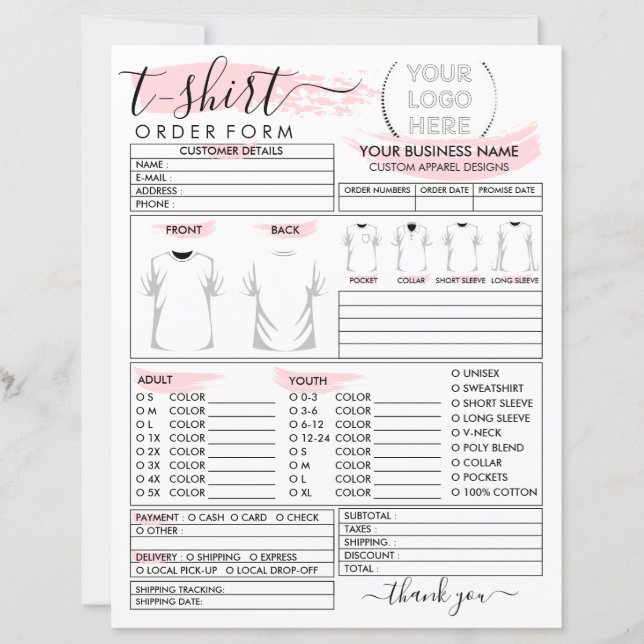 Papier Imprimer Vêtements T-shirt Formulaire de commande (Devant)