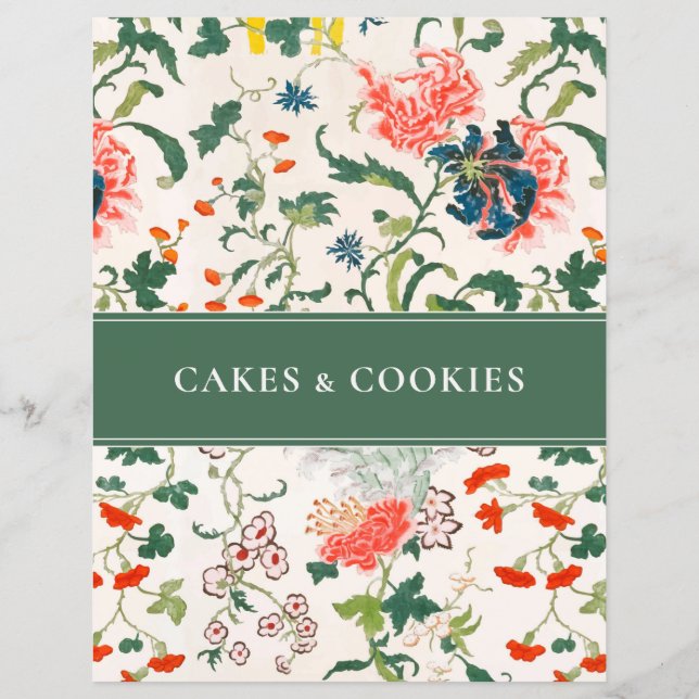 Papier Index des recettes de gâteaux | Floral élégant | V (Dos)