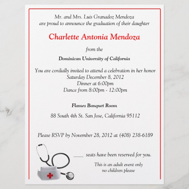 Papier Infirmière Invitation (Devant)