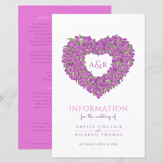 Papier Informations sur les invités du mariage de coeur d (Devant / Derrière)