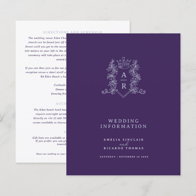 Papier Informations sur les invités du mariage du monogra (Devant / Derrière)