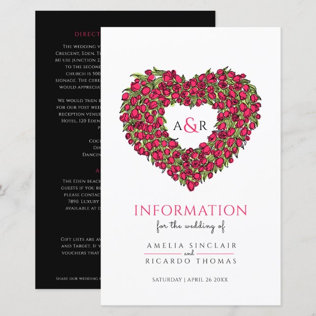 Papier Informations sur l'invité du mariage du coeur de t (Devant / Derrière)