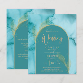 Papier INK Abstrait Turquoise Turquoise Gold Wedding INVI