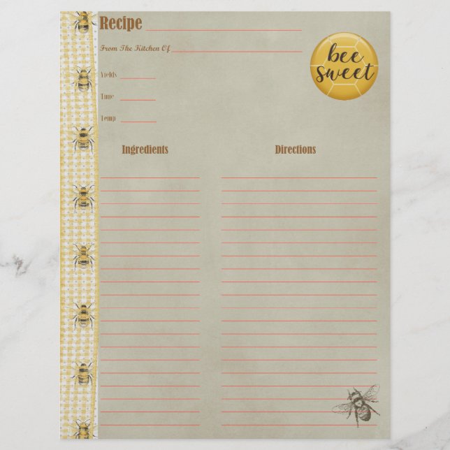 Papier Insertion de livre de cuisine pour la sueur d'abei (Devant)