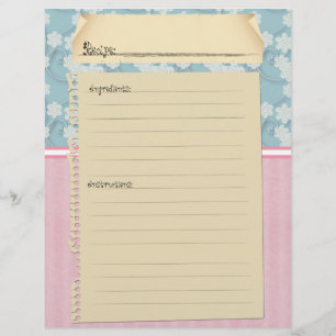 Papier Insertions de Classeur de recette