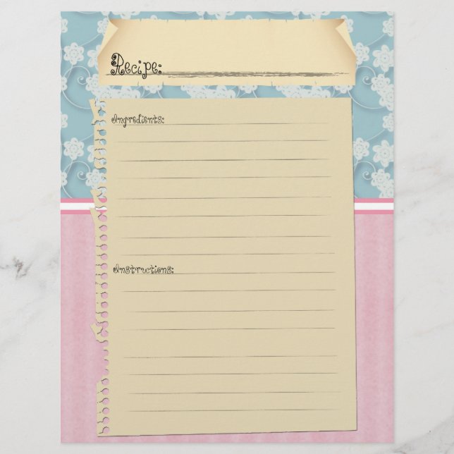 Papier Insertions de recette (tirages avant et arrière) (Devant)