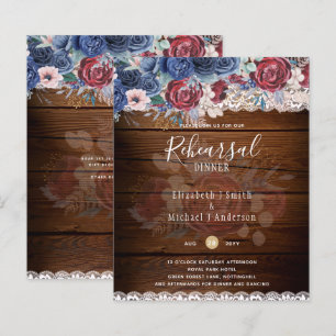 Papier Intemporel Rustique Bleu Bourgogne Floral Mariage