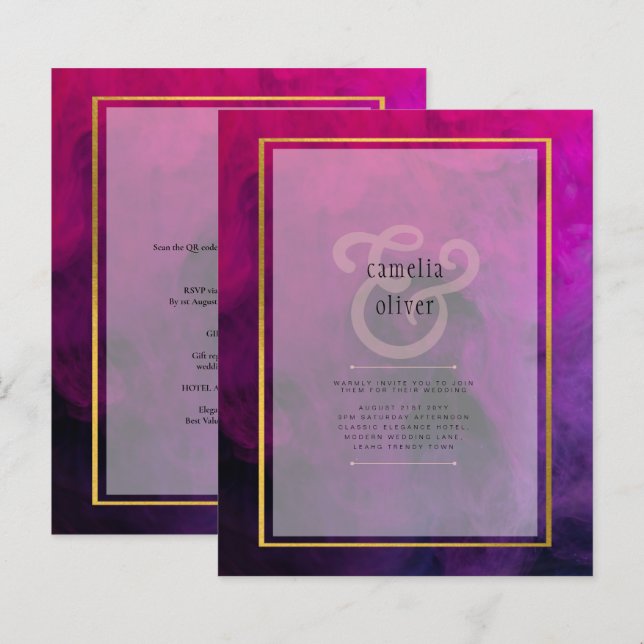 Papier Intense Magenta Plum Purple Encre Mariage INVITE (Devant / Derrière)