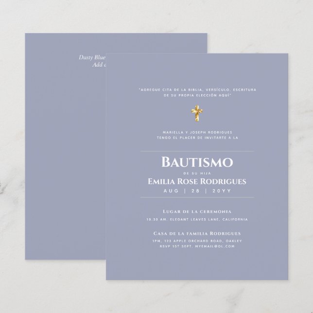 Papier Invitaciones de Bautismo Español Católico Moderno (Devant / Derrière)