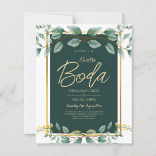 Papier Invitaciones de Boda Bilingües Verde Esmeralda