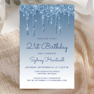 Papier Invitation 21e anniversaire Budget Bleu Paillettes