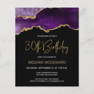 Papier Invitation 30 ans Budget Violet Agate Or