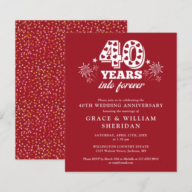 Papier Invitation 40e anniversaire de mariage Budget Into (Devant / Derrière)