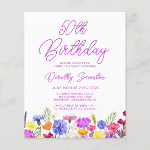 Papier Invitation 50e Anniversaire Fleur Sauvage Violette
