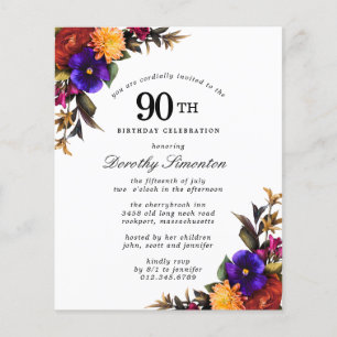 Papier Invitation 90e anniversaire Floral Bourgogne BUDGE