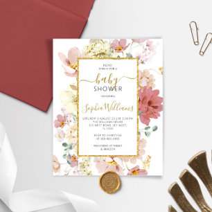 Papier Invitation à Baby shower doux Fleurs sauvages du b
