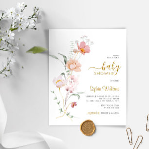 Papier Invitation à Baby shower doux Fleurs sauvages du b