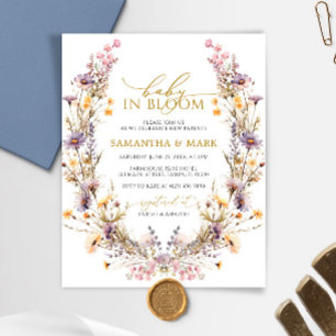 Papier Invitation à la Baby Shower de Bébé Purple en Fleu