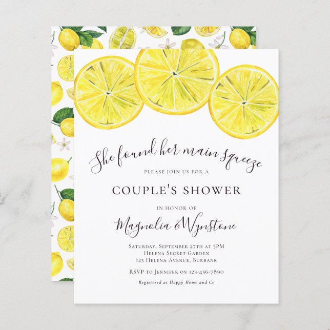 Papier Invitation à la douche de Lemons Couple (Devant / Derrière)