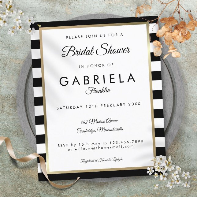 Papier Invitation à la douche nuptiale à bande noire budg (Budget Black Stripe Bridal Shower Invitation)