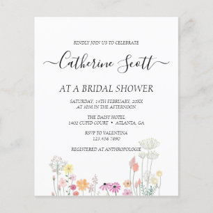 Papier Invitation à la douche nuptiale à fleurs aidée
