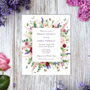Papier Invitation à la douche nuptiale à papillon et à fl