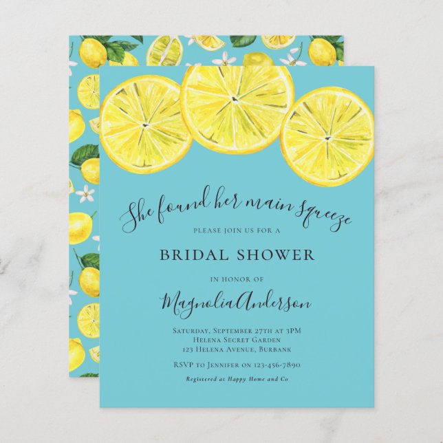 Papier Invitation à la douche nuptiale Citrus Budget (Devant / Derrière)