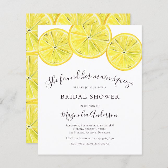 Papier Invitation à la douche nuptiale Citrus Budget (Devant / Derrière)