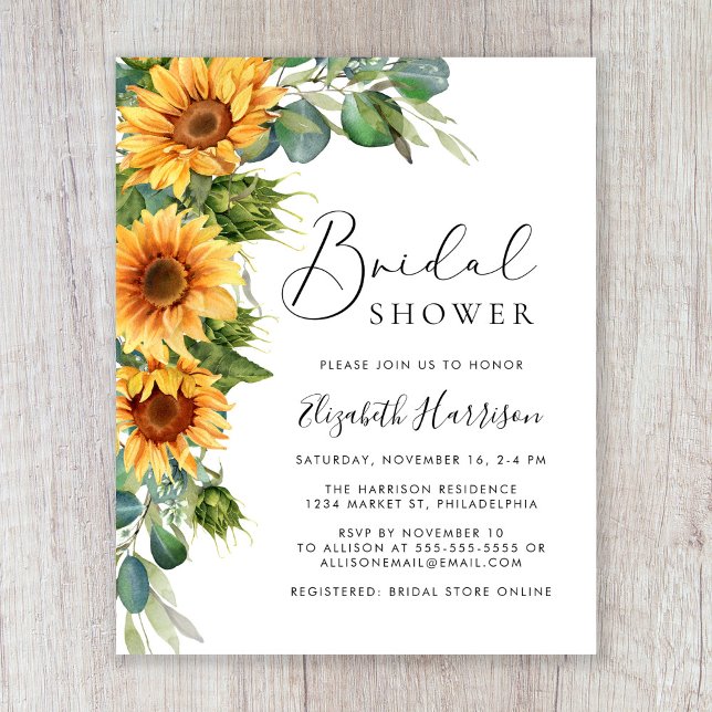 Papier Invitation à la douche nuptiale de tournesol Eucal (Créateur téléchargé)