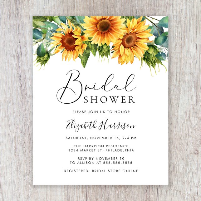 Papier Invitation à la douche nuptiale de tournesol Eucal (Créateur téléchargé)