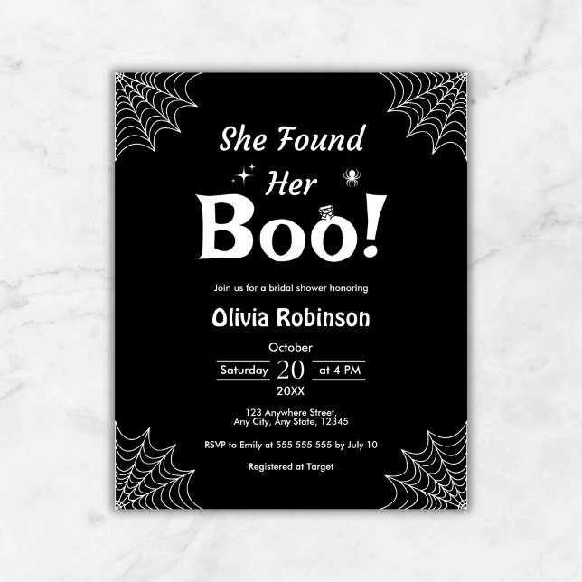 Papier Invitation à la douche nuptiale d'Halloween noir b (Budget Black She Found Her Boo Halloween Bridal Shower Invitation   )