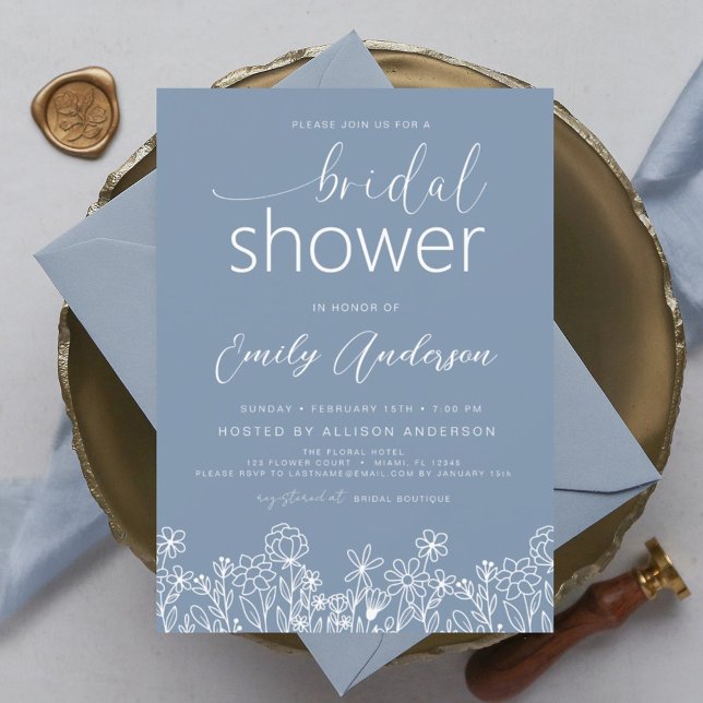 Papier Invitation à la douche nuptiale Dusty Blue Fleur s (Créateur téléchargé)