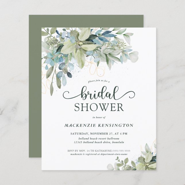 Papier Invitation à la douche nuptiale Eucalyptus vert BU (Devant / Derrière)