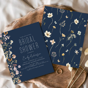 Papier Invitation à la douche nuptiale Fleur sauvage bleu