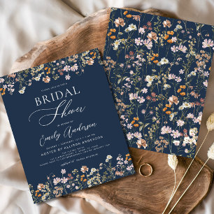 Papier Invitation à la douche nuptiale Fleur sauvage bleu