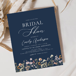 Papier Invitation à la douche nuptiale Fleur sauvage bleu