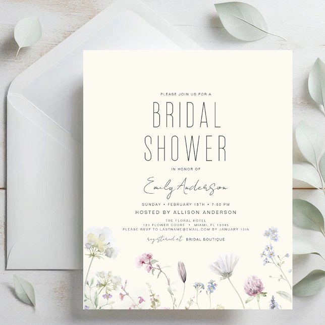 Papier Invitation à la douche nuptiale Fleur sauvage Boho (Créateur téléchargé)
