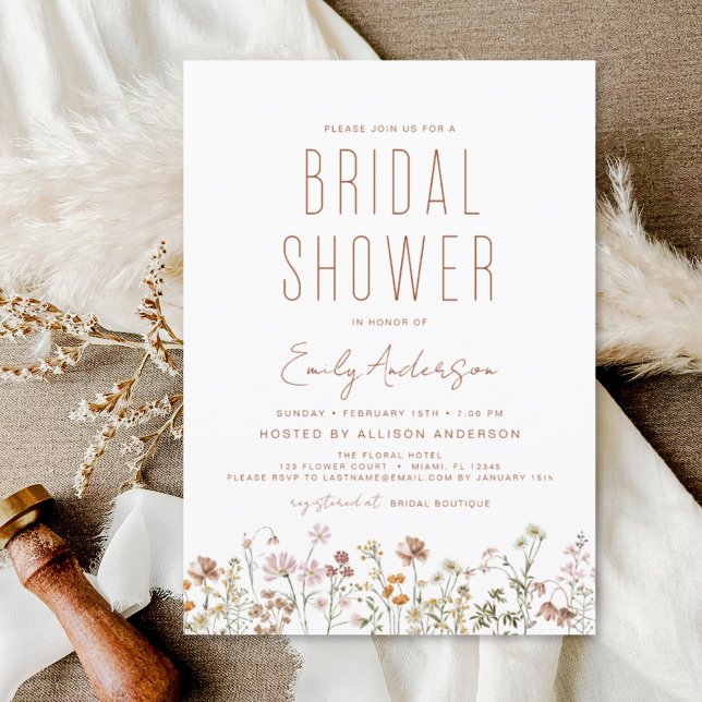 Papier Invitation à la douche nuptiale Fleur sauvage Boho (Créateur téléchargé)