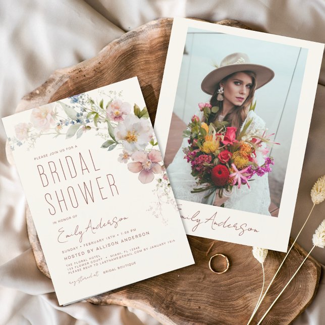 Papier Invitation à la douche nuptiale Fleur sauvage Boho (Créateur téléchargé)