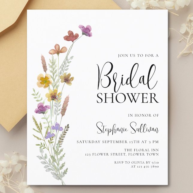 Papier Invitation à la douche nuptiale Fleur sauvage Boho (Créateur téléchargé)