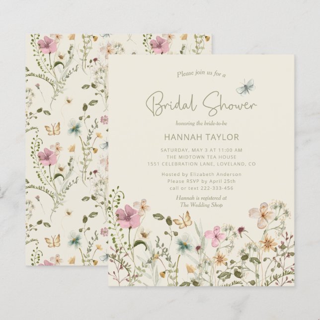 Papier Invitation à la douche nuptiale Fleur sauvage Flor (Devant / Derrière)