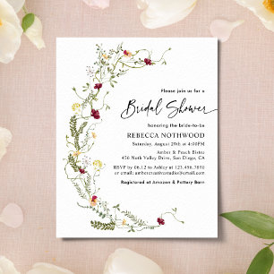 Papier Invitation à la douche nuptiale Fleur sauvage vert