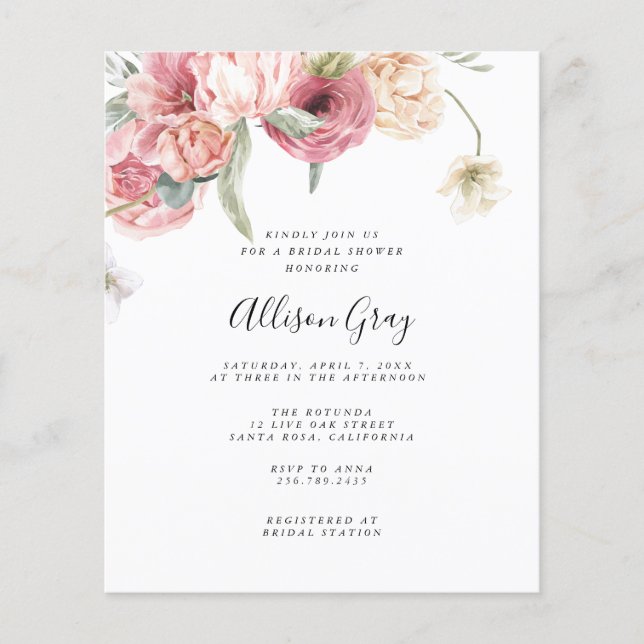 Papier Invitation à la douche nuptiale florale |Annabeth (Devant)