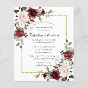 Papier Invitation à la douche nuptiale florale de Bourgog