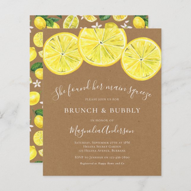 Papier Invitation à la douche nuptiale Kraft Lemons Budge (Devant / Derrière)