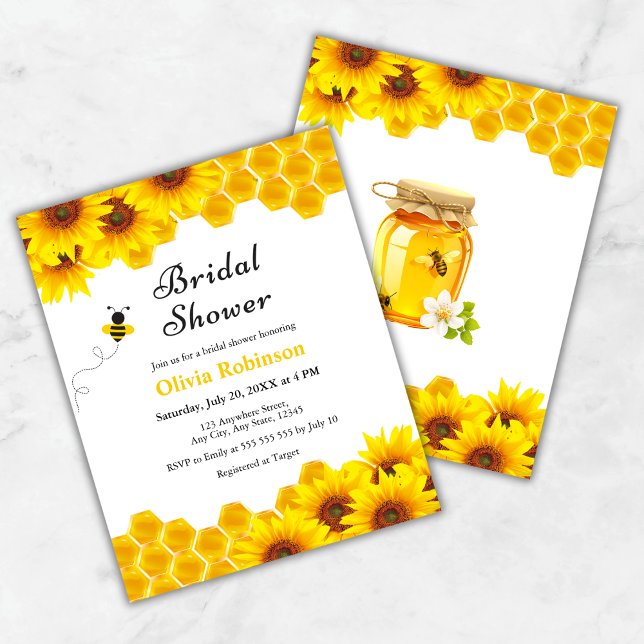 Papier Invitation à la douche nuptiale pour le miel jaune (Budget Yellow Floral Honey Bee Bridal Shower Invitation )