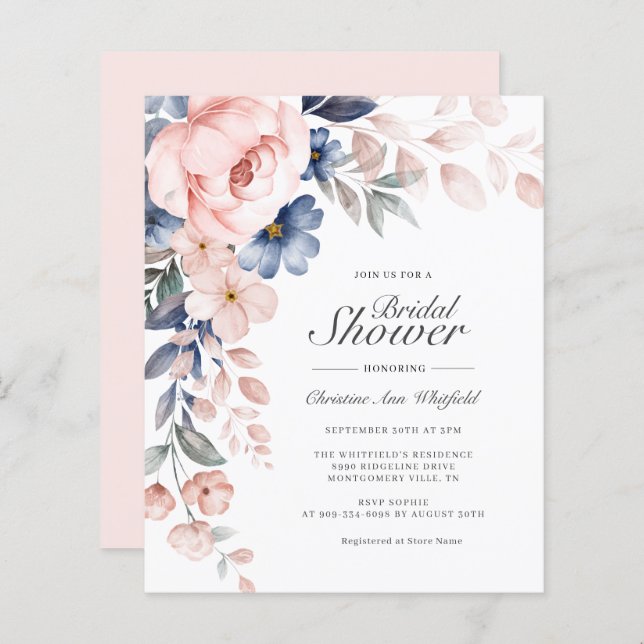 Papier Invitation à la douche nuptiale rose (Devant / Derrière)