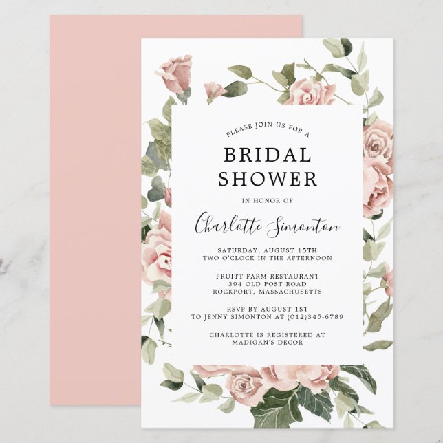 Papier Invitation à la douche nuptiale rose budget (Devant / Derrière)