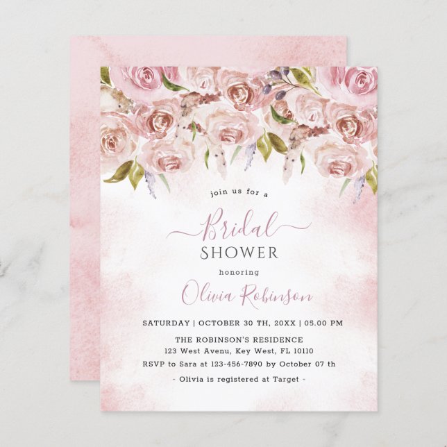 Papier Invitation à la douche nuptiale rose pâle (Devant / Derrière)